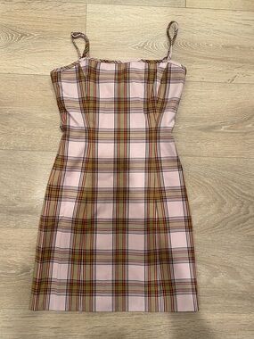 Sunday Best Pink Plaid Spaghetti-Strap Mini Dress